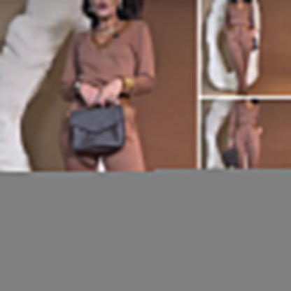 Bequemes, stylisches Set – Oberteil mit V-Ausschnitt und Hose mit Kordelzug