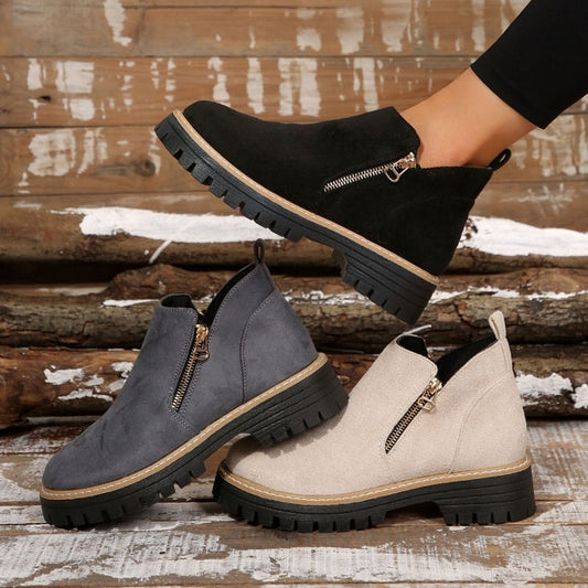 🥾 Promo 50 % – Damenschuhe trendig und komfortabel, runde Spitze mit Zip 🌟👢