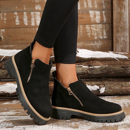 🥾 Promo 50 % – Damenschuhe trendig und komfortabel, runde Spitze mit Zip 🌟👢