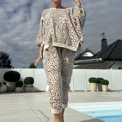 💃Ensemble 2 pièces pour femme avec haut et pantalon à imprimé léopard ——  idéal pour le brunch ou les courses du week-end