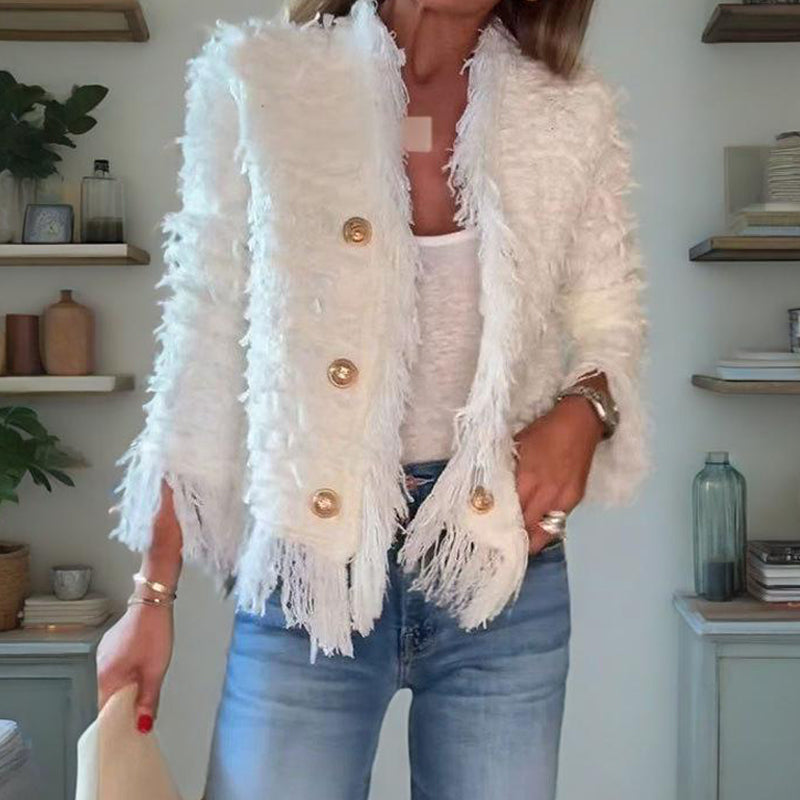 💜 LAST DAY PROMOTION - 50%OFF 💜 Women’s Fashion Button Tassel Short Coat-1