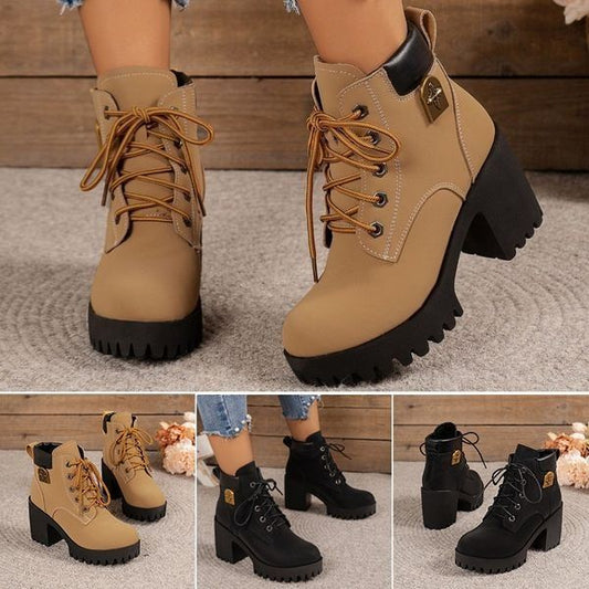 ✨2025 Neuheit für diesen Herbst: Stiefeletten mit dicken Absätzen und Keilabsätzen – Retro-Modell mit Schnürsenkeln für Damen