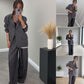 Damen-Zweiteiler: Blazer mit langen Ärmeln & Hose mit weitem Bein