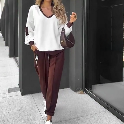 Was soll ich morgen anziehen?💕Color-Block Pullover Hoodie & Jogger Pants Set