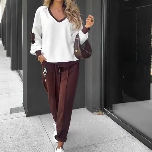 Was soll ich morgen anziehen?💕Color-Block Pullover Hoodie & Jogger Pants Set