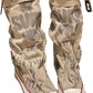 Flache Retro-Stiefel aus Canvas mit mittlerem Schaft für Damen