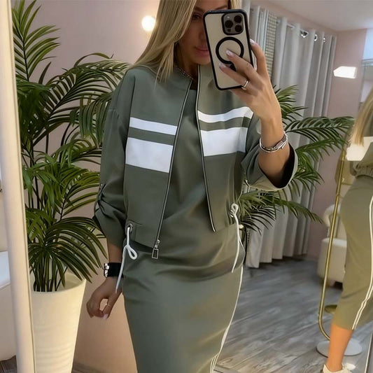 🔥Letzter Tag 50% Rabatt🎁DAMEN-SET MIT STEHKRAGENJACKE & KLEID