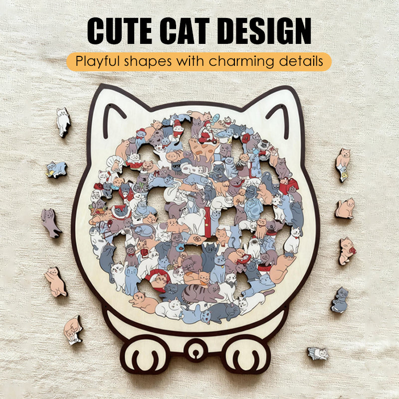 🎊Christmas sale - 50% Off🎊Adorable Cat-Shaped Wooden Jigsaw Puzzle-2