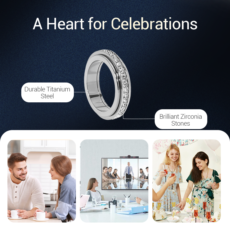 Titanium Steel Rotatable Spinner Ring with Zirconia-2