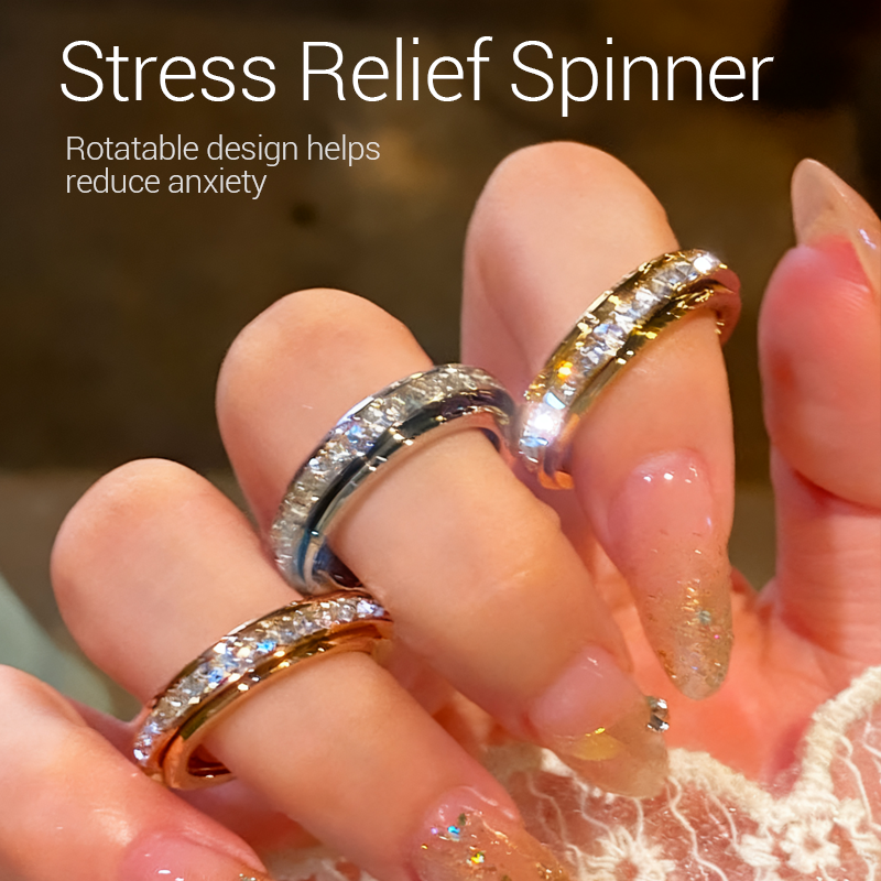 Titanium Steel Rotatable Spinner Ring with Zirconia-3