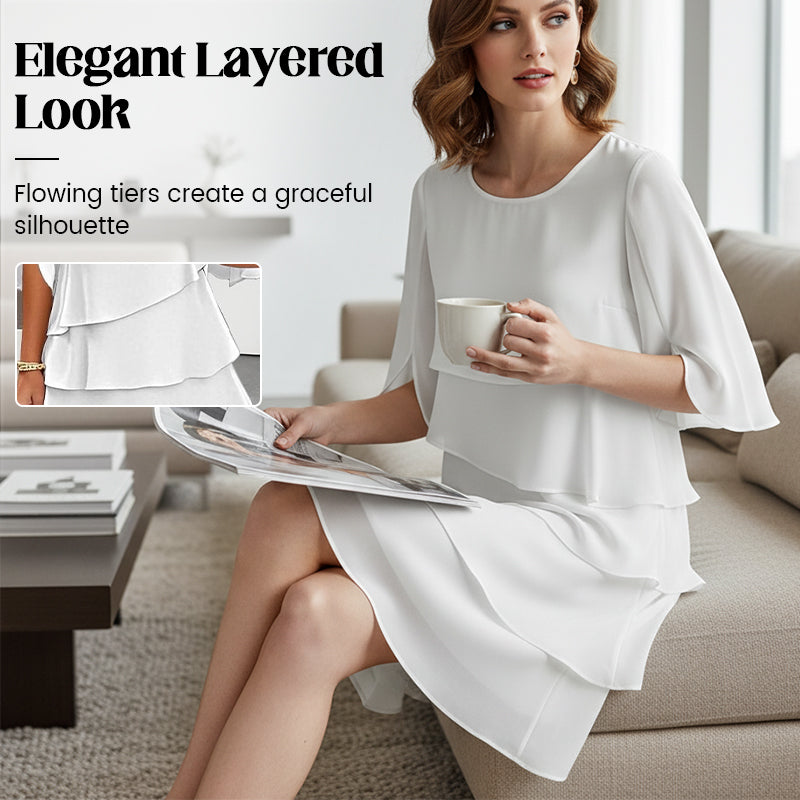 🎁Women's Elegant Layered Ruffle Sleeve Dress – Effortless Style for Every Occasion💃-1