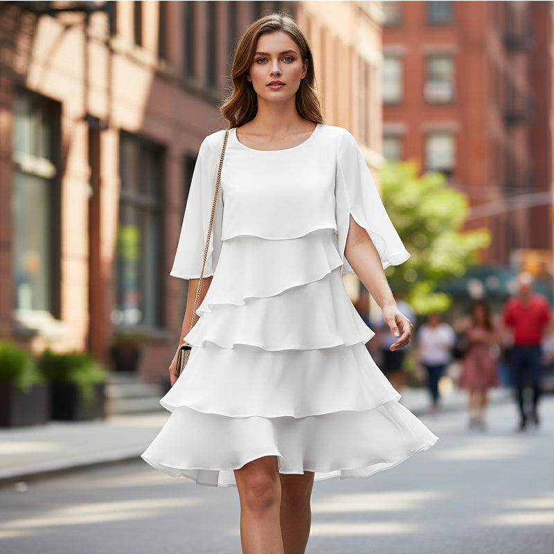 🎁Women's Elegant Layered Ruffle Sleeve Dress – Effortless Style for Every Occasion💃-12