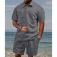 Men’s Diamond Pattern Turn-Down Collar Short Sleeve Top & Drawstring Shorts 2-Piece Set-2
