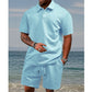 Men’s Diamond Pattern Turn-Down Collar Short Sleeve Top & Drawstring Shorts 2-Piece Set-3