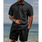 Men’s Diamond Pattern Turn-Down Collar Short Sleeve Top & Drawstring Shorts 2-Piece Set-5