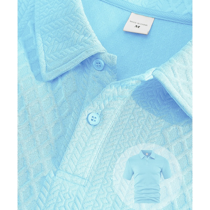 Men’s Diamond Pattern Turn-Down Collar Short Sleeve Top & Drawstring Shorts 2-Piece Set-6