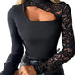 Women's Asymmetrical Cutout Lace Sleeve Top-1
