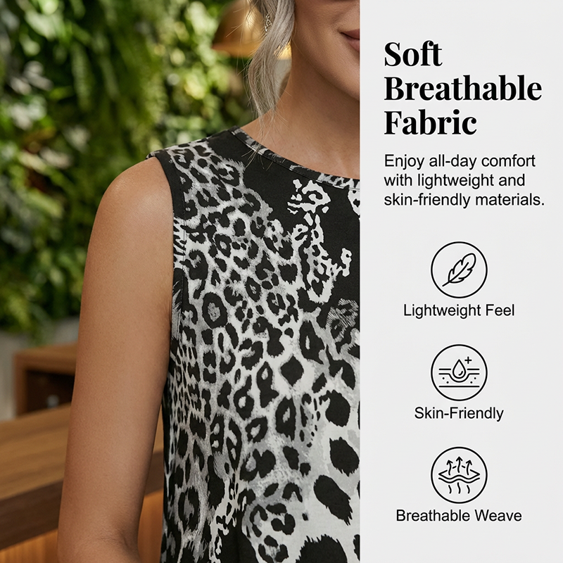 Women's Leopard Print Sleeveless Midi Dress-3