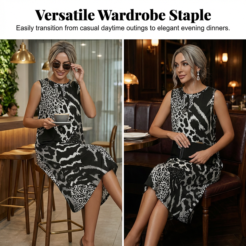 Women's Leopard Print Sleeveless Midi Dress-6