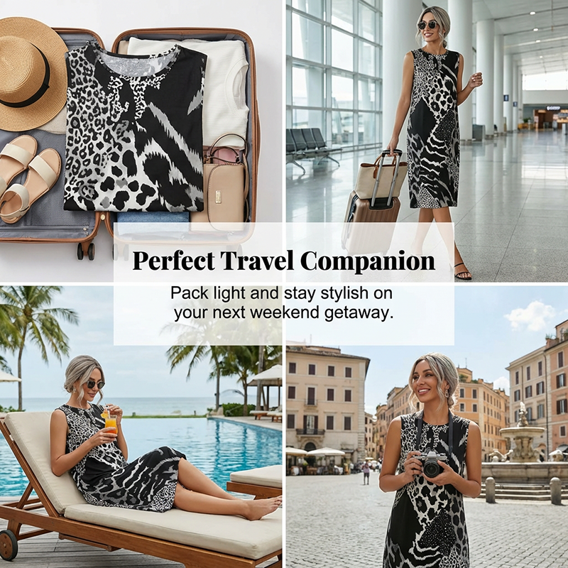 Women's Leopard Print Sleeveless Midi Dress-8