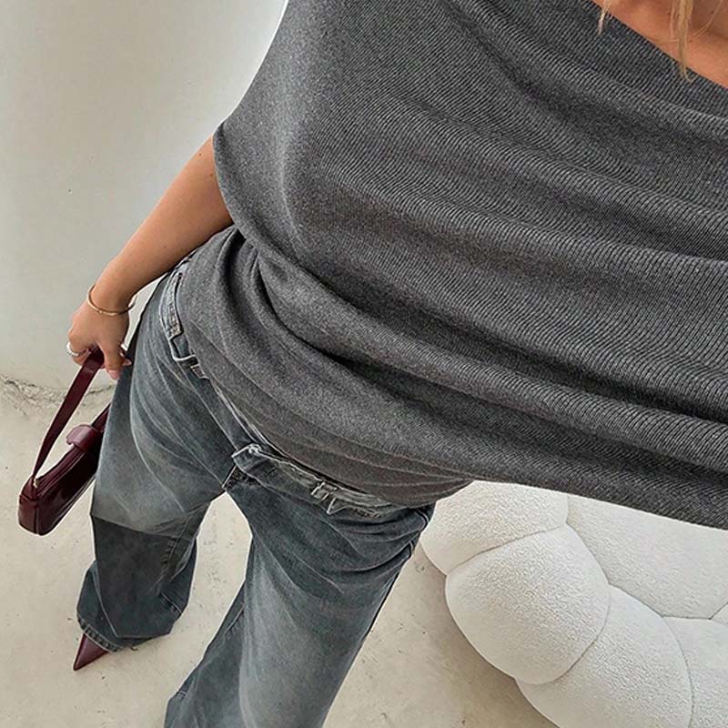⏳Limited-time 50% off⏰Women's Asymmetrical Off-Shoulder Batwing Sleeve Top👚-5