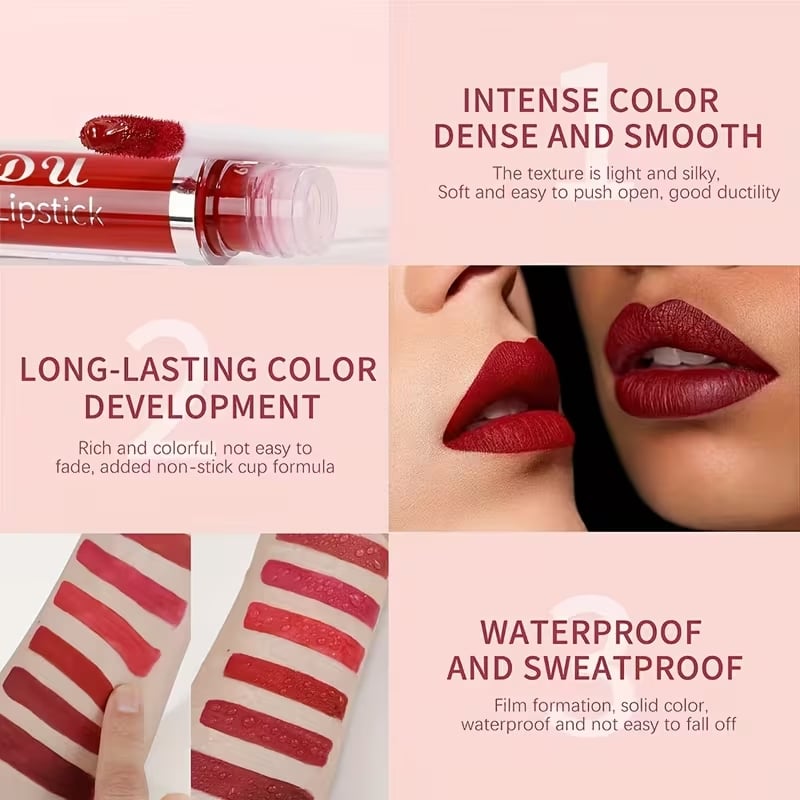 💞10Pcs Matte Waterproof  Long Lasting Lip Gloss-1