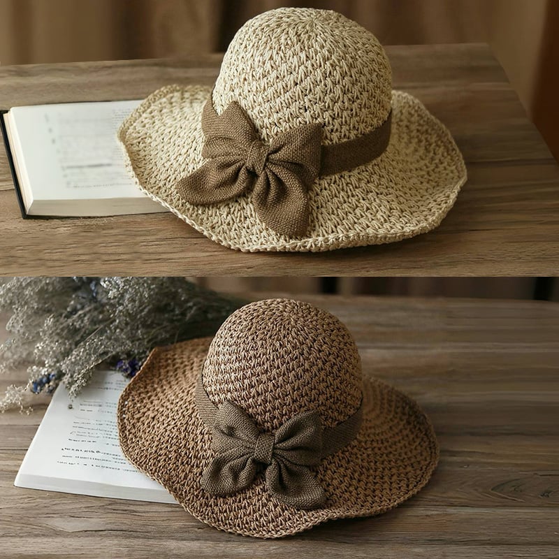 🎀 Hot Sale 50% OFF👒 | Straw Hat with Retro Bow – Foldable & Breathable for Summer-1