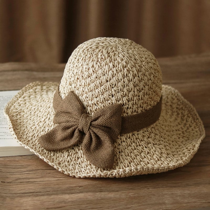 🎀 Hot Sale 50% OFF👒 | Straw Hat with Retro Bow – Foldable & Breathable for Summer-6