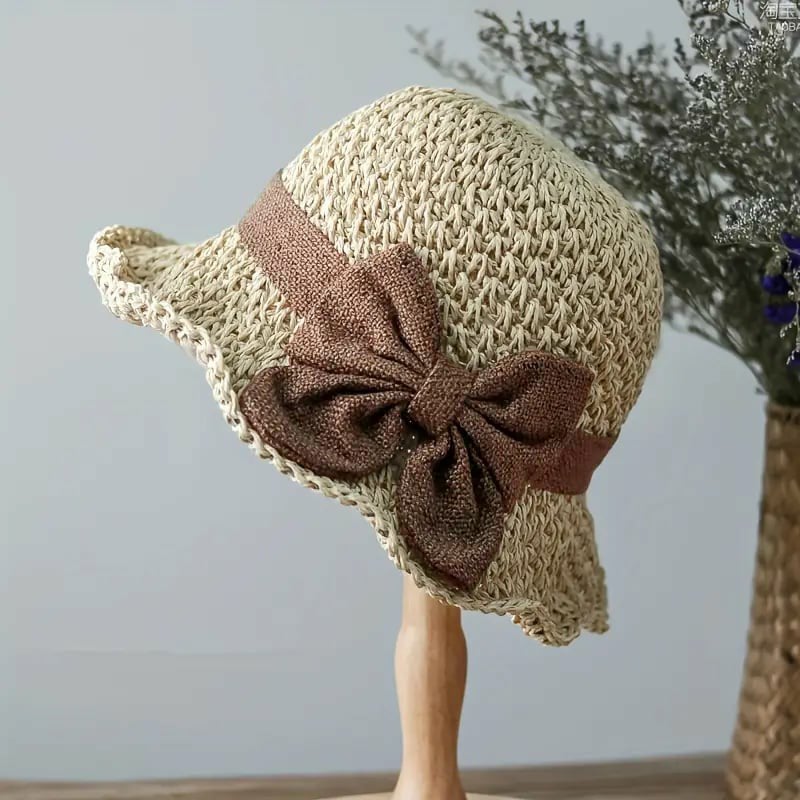 🎀 Hot Sale 50% OFF👒 | Straw Hat with Retro Bow – Foldable & Breathable for Summer-9