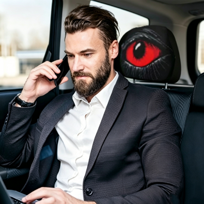 🔥👁️Red Eye Car Headrest Cover – Creepy Design & Soft 😈👁️‍🗨️-3