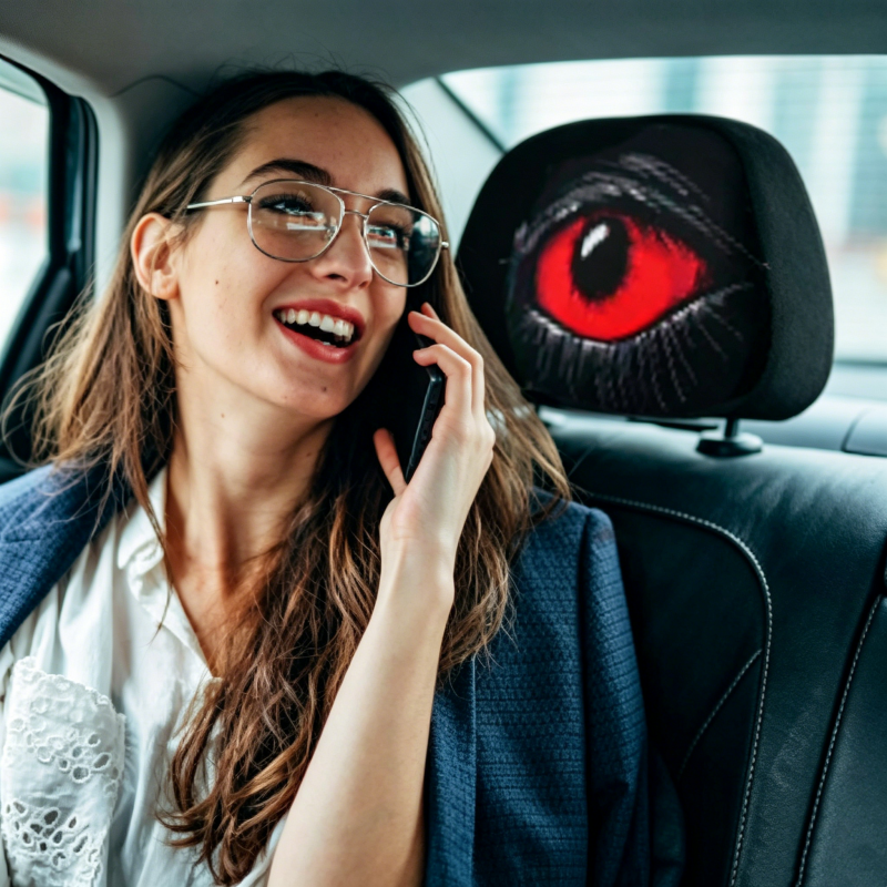 🔥👁️Red Eye Car Headrest Cover – Creepy Design & Soft 😈👁️‍🗨️-4