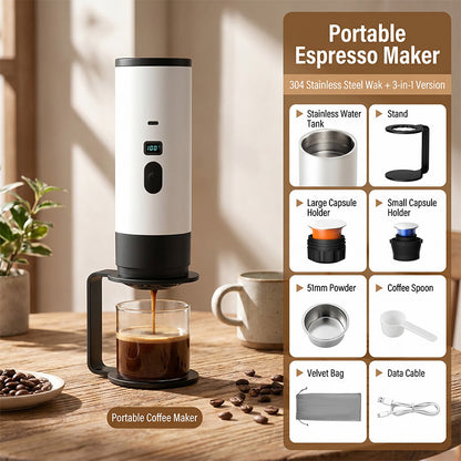 ☕ Portable Espresso Machine for Travel – Digital Display, Type‑C Rechargeable ✨