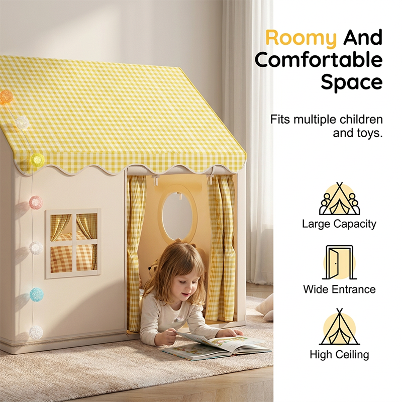 🏰 LIMITED-TIME DISCOUNT!! ✨ Dream Play Tent for Kids – Fairy Lights, Roomy Interior, Gingham Style 🌟-1
