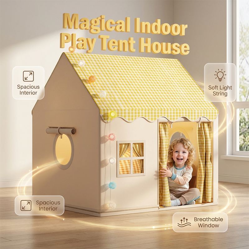 🏰 LIMITED-TIME DISCOUNT!! ✨ Dream Play Tent for Kids – Fairy Lights, Roomy Interior, Gingham Style 🌟