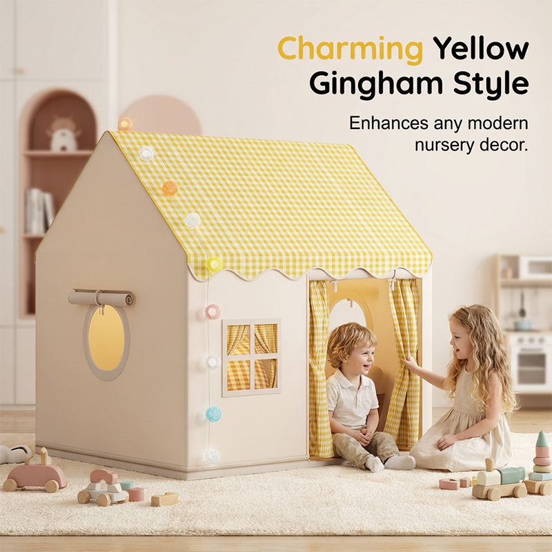 🏰 LIMITED-TIME DISCOUNT!! ✨ Dream Play Tent for Kids – Fairy Lights, Roomy Interior, Gingham Style 🌟-4