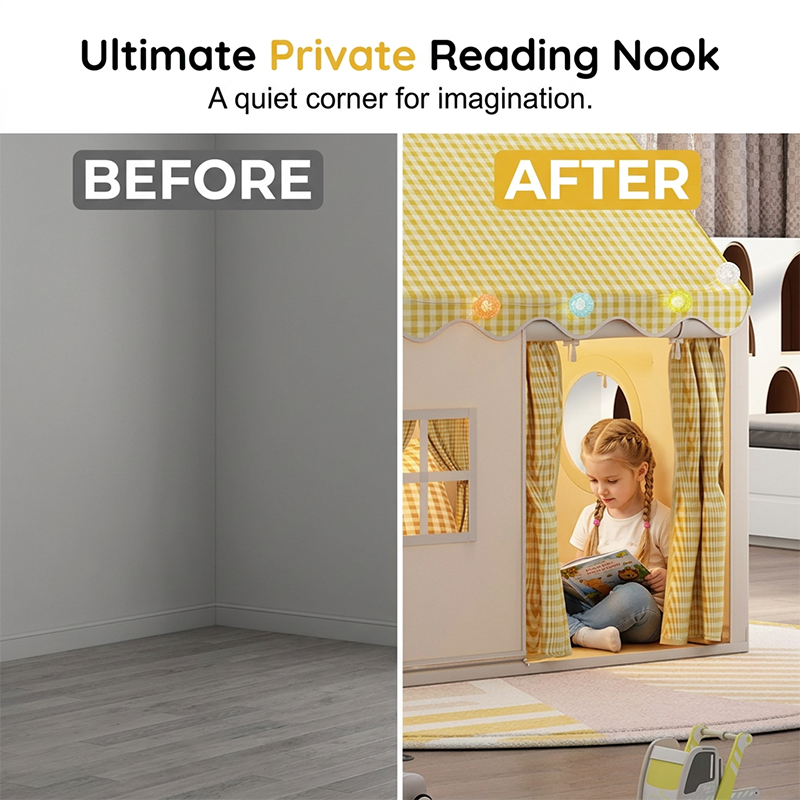 🏰 LIMITED-TIME DISCOUNT!! ✨ Dream Play Tent for Kids – Fairy Lights, Roomy Interior, Gingham Style 🌟-2