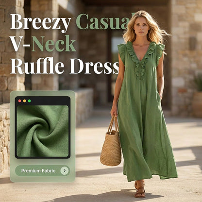 🥳SUMMER HOT SALE🥳💞50K+ SOLD!💥👗Women's Casual Sleeveless V-Neck Ruffle Dress