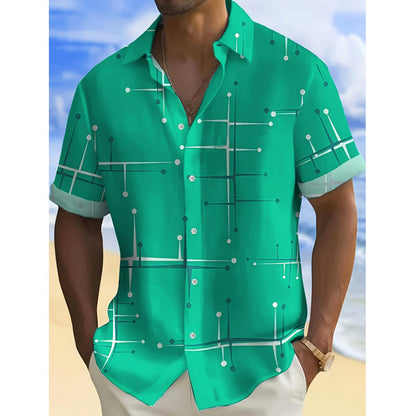 ☀️👔 LIMITED-TIME  ! Men’s Geometric Print Relaxed-Fit Button-Down Shirt – Soft Summer Feel, Roomy Comfort & Vacation-Ready Style ✨