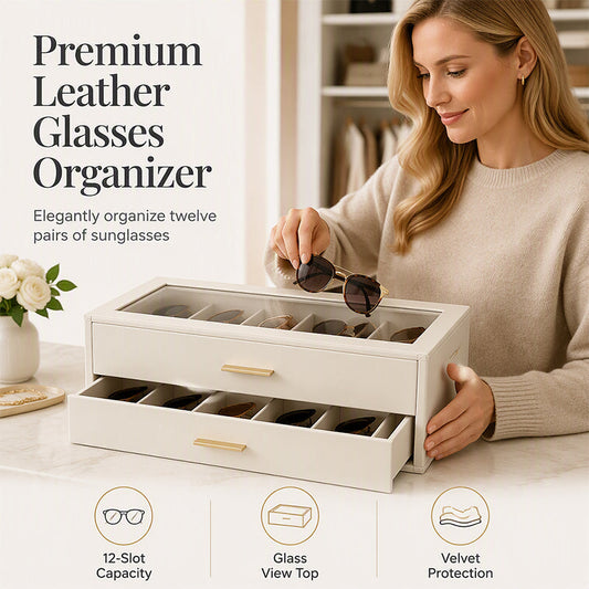 📢📢Hot sale ! ! ⏰2-Tier Sunglasses Organizer Box with Transparent Glass Top Display