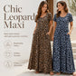 ⏳🔥LIMITED-TIME ! ⏰Women's Leopard Print Maxi Dress with Pockets Casual Short Sleeve Long Dress