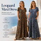 ⏳🔥LIMITED-TIME ! ⏰Women's Leopard Print Maxi Dress with Pockets Casual Short Sleeve Long Dress