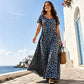⏳🔥LIMITED-TIME ! ⏰Women's Leopard Print Maxi Dress with Pockets Casual Short Sleeve Long Dress