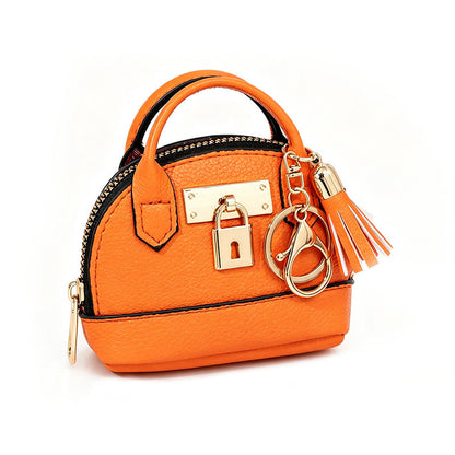 👜💛 LIMITED TIME OFF! 🔑Mini Shell Bag Keychain – PU Leather Lipstick Coin Purse with Golden Padlock & Tassel