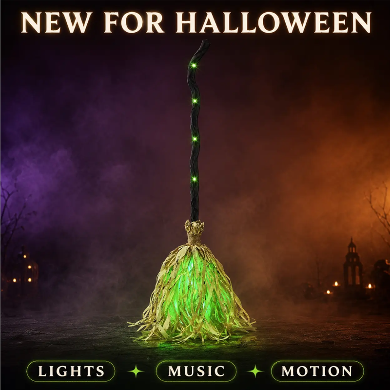 ✨ Halloween Electric Witch Broom Decoration 🔮💀 Create A Haunted House Atmosphere In Seconds