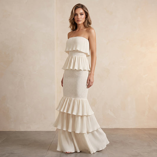 🌸 2026 Fall New Arrival Women’s Strapless Ruffle Maxi Dress