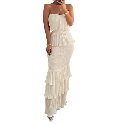 🌸 2026 Fall New Arrival Women’s Strapless Ruffle Maxi Dress