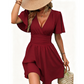 ✨ Women's Deep V-Neck Ruffle Sleeve Dress🖤 Classic Black Dress For Elegant Everyday Looks