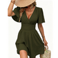 ✨ Women's Deep V-Neck Ruffle Sleeve Dress🖤 Classic Black Dress For Elegant Everyday Looks