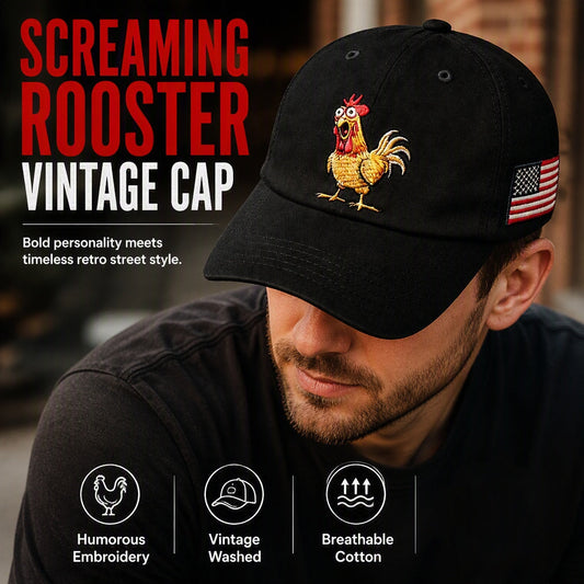 🧢 Retro Rooster Print Baseball Cap 🖤 Casual Everyday Baseball Cap