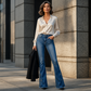⏰Last Day Sale  💃 Women High Waisted Distressed Flare Jeans